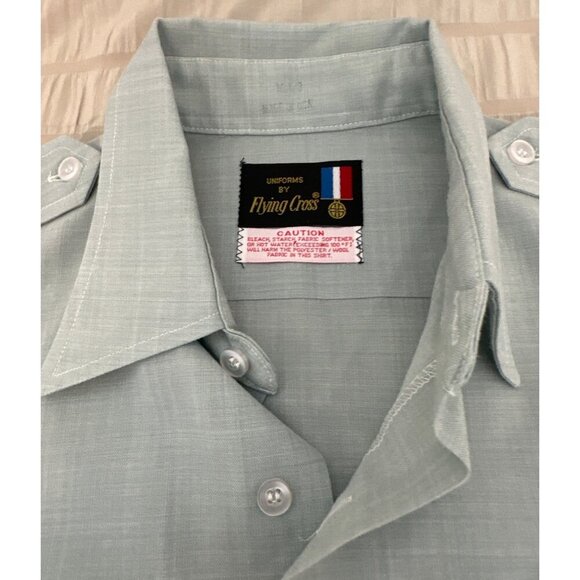 Vintage Men's FLYING CROSS Uniform Shirt - Green Short Sleeve Size Small 10 1/2 - Picture 6 of 11